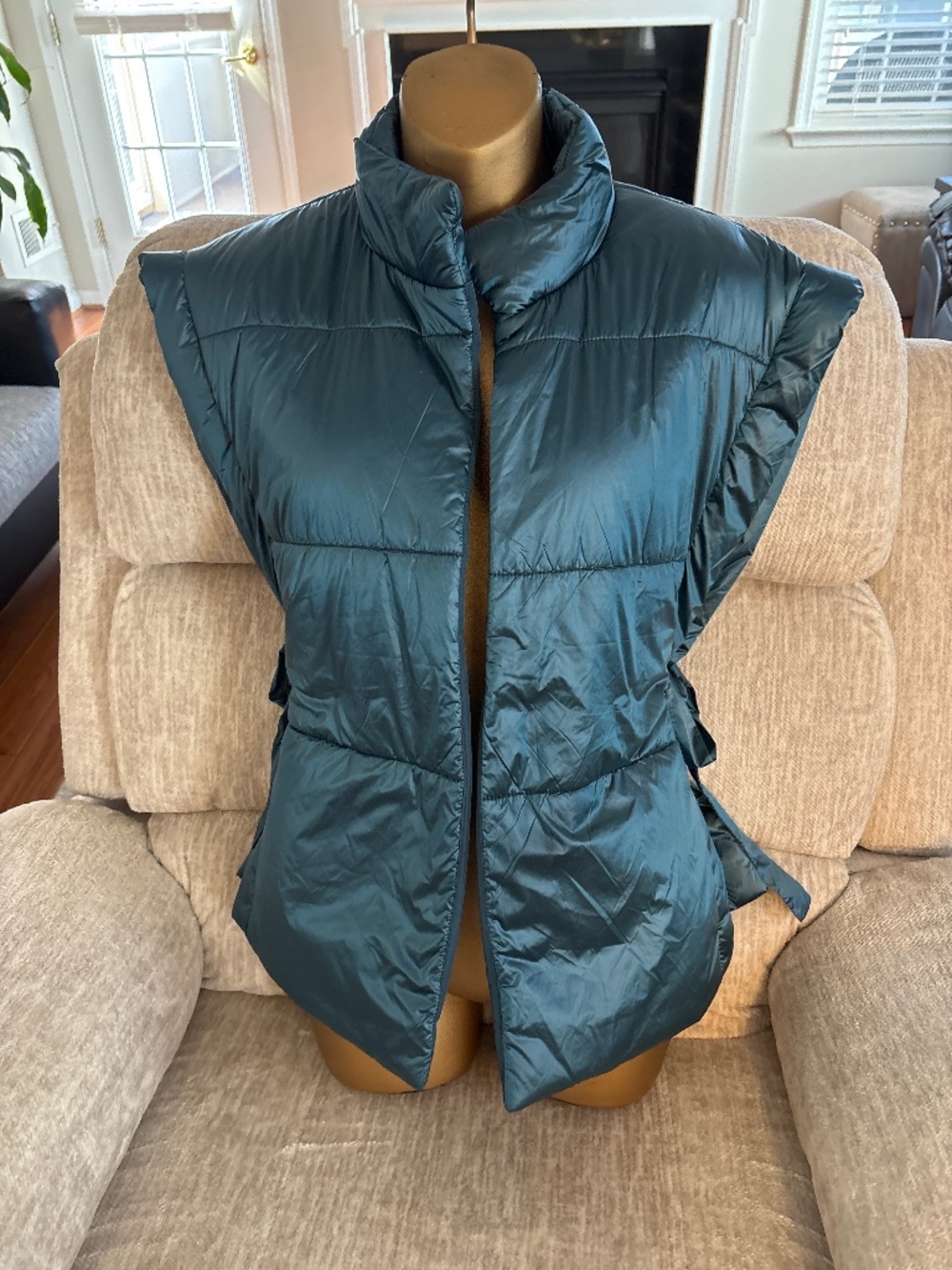 Women’s Pilcro Side Tie Teal Green Puffer Vest One Size